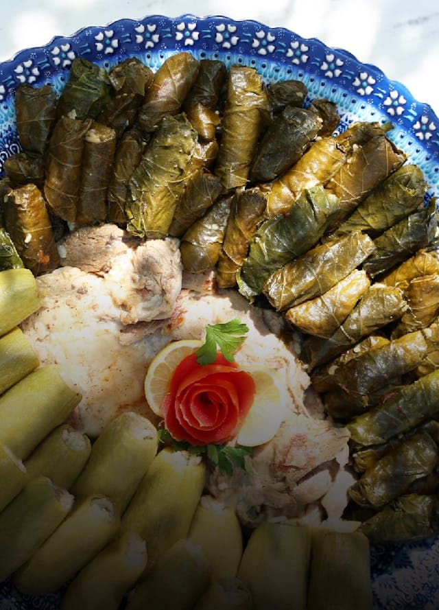 Stuffed Vine Leaves and Zucchini with Lamb Chops