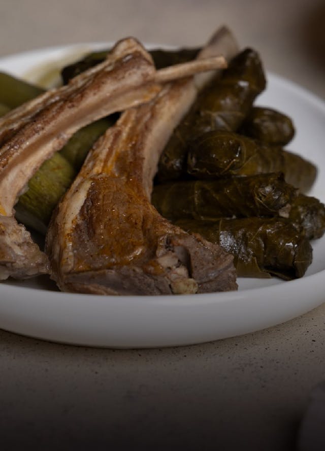 Stuffed Vine Leaves and Zucchini with Lamb Chops